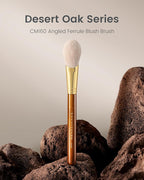 Desert Oak Series CM 160 Angled Blush Brush for Cheeks – Ideal for Powder & Cream Blush, Golden Brass Ferrule, Ebana Bubinga Handle, Soft Nylon Bristles