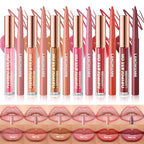 Jolilab Matte Lip Liner Lip Oil Set, Lip Makeup Set Natural Smooth Long-Lasting And Hydrating Beauty Daily Cosmetics Gift for Girls Easy-to-Use（12pcs）