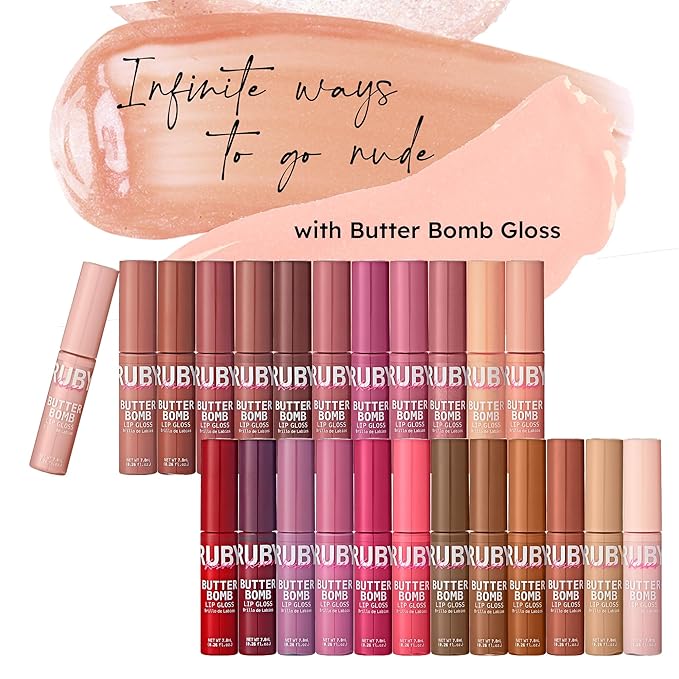 Ruby Kisses Lip Gloss Butter Bomb Gloss Non-Sticky Lip Gloss Vitamin E Natural Nude Lip Makeup - 7.8mL (0.26 US fl.oz) (Fairy)