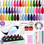 VANREESA 42 Pcs Gel Nail Polish Kit with U V Light 24 Colors Gel Polish Nail Kit Bright Pink Orange Green Glitter Blue Purple Nail Kit for Beginners Gifts for Women DIY at Home