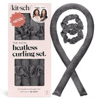Kitsch Satin Heatless Curling Set – Heatless Hair Curler for Women, Hair Curler to Sleep In - with 2 Satin Scrunchies for Overnight Curls – No Heat Damage Styling with Heatless Curler - Charcoal