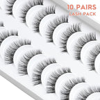Lashes Wispy False Eyelashes Cat Eye Lashes Natural Look 3D Volume Fake Eyelashes Thin Band Lashes 12mm Natural Eye Lashes C Curl Siligli Lashes Pack 10 Pair