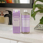 Dr. Bronner's Pure-Castile Liquid Soap Bottle & Refill Carton - Made with Regenerative Organic Certified Oils, 82% Less Plastic-18-in-1 Uses for Face, Body Wash, Hand Soap Refill- Lavender,32oz
