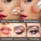 kullder 5-in-1 Makeup Brush Travel Makeup Brush set Dual Ended Mini Makeup Brush Pen Foundation Powder Concealer Shadow Blush Makeup Brushes with 2 Sponge Puff Womens Gift Idea for Beauty Lover