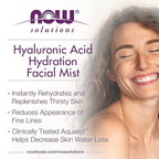 NOW Foods Solutions, Hyaluronic Acid Hydration Facial Mist with Aloe Vera and Cucumber Extracts, 4-Ounce