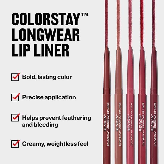 Revlon Colorstay Lip Liner with Built-In Sharpener, Valentine's Day Makeup Gifts for Women, Longwear Rich Colors, Smooth Application, 650 Pink, 0.01 oz