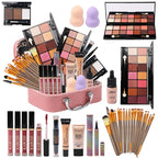 All in One Makeup Kit for Makeup storage bag 2X14 Colors Eyeshadow Palette Liquid Foundation Eyeliner Pencils Contouring Stick Lip Gloss Eyebrow Pencils 20Pcs Makeup Brushes etc For Women Girls Teens (Pink)