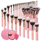 Bueart Design Labeled 30Pcs Professional Deluxe Makeup Brushes set with Extra large holder case for Foundation Face Blending Blush Concealers Eyeshadow