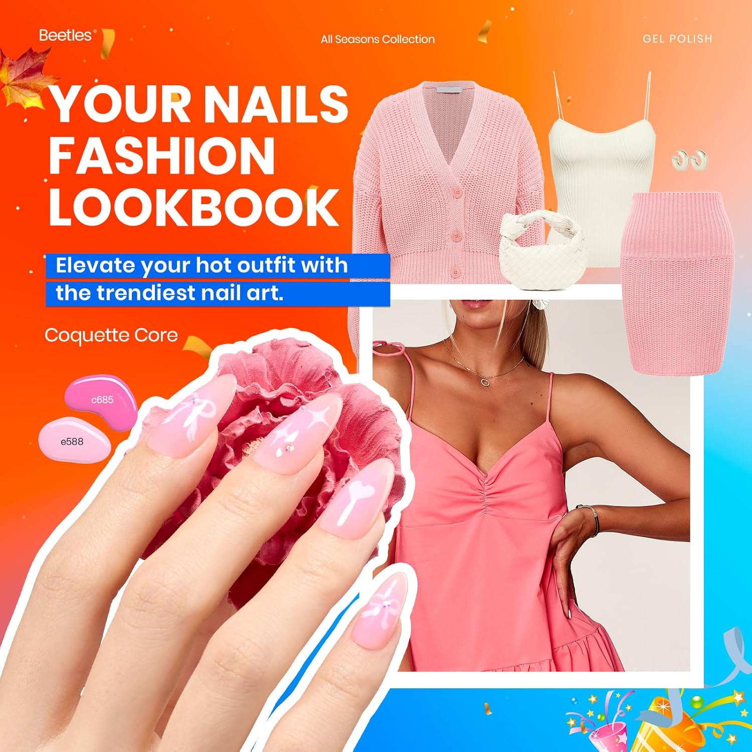 Beetles Fall Gel Polish Kit - Chic Outfits Collection 25 Colors Polish Set, Brown Purple Nude Red Black Color Gel Nails with 3Pcs Base Top Coat Manicure Kit Salon DIY Home Gift for Women