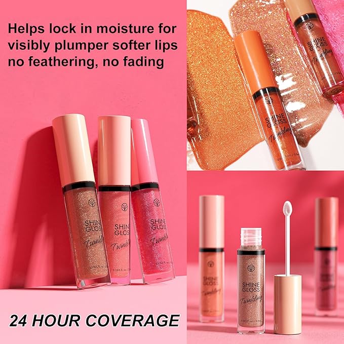 Pink Lip gloss Lip Plumper Gloss Shimmer High Shine Lip Gloss Moisturizing Tinted Lip Gloss Long Lasting Waterproof Lip Oil (04# Magenta Shimmer)