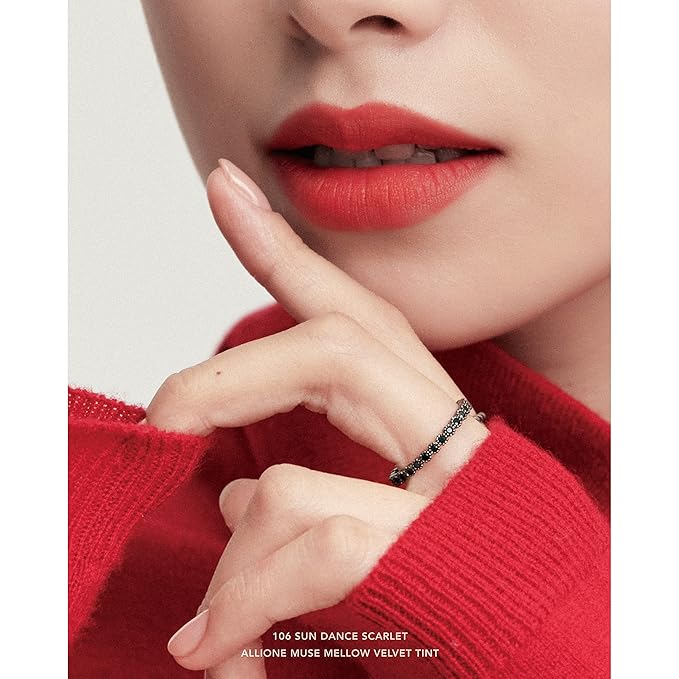 Mellow Velvet Lip Tint | Non-Sticky Lightweight Korean Lip Stain, High Pigmented Long Lasting Moisturizing Soft Matte Liquid Lipstick, Natural Vivid Color, Sun Dance Scarlet