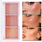 3 Colors Blush Palette，Blush Powder for Cheeks Makeup，Glitter Blusher with Brush，Long Wear，Highly Pigmented