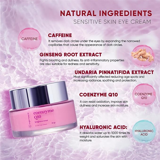 Dark Circle Under Eye Treatment Cream for Sensitive Skin, Daily Wrinkle Cream, Reduce Dark Circles & Puffiness, Coenzyme Q10, Caffeine, Korean Skin Care, 0.7 Fl Oz