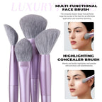 Jessup Makeup Brushes Face 5pcs, Premium Synthetic Make Up Brushes Set for Foundation Contour Blush Highlighter and Powder, Luxury Purple T514