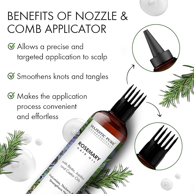 Majestic Pure 100% Pure Oil with Biotin for Hair Care, Strengthening, Nourishing, and Volumizing Formula with Jojoba Oil and Castor Oil - Non GMO Verified (6.7 Fl Oz (Pack of 2), Rosemary)