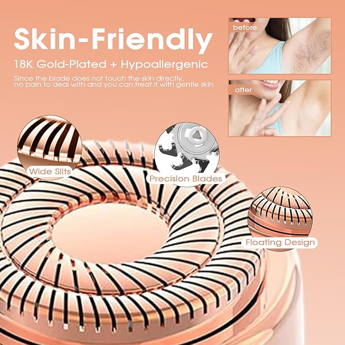 Replacement Heads for Finishing Touch Flawless Facial Hair Remover Device for Women, Replacement Blades for Flawless Replacement Heads Gen 2, 18k Gold with Gurelax Flannel Bag (4)