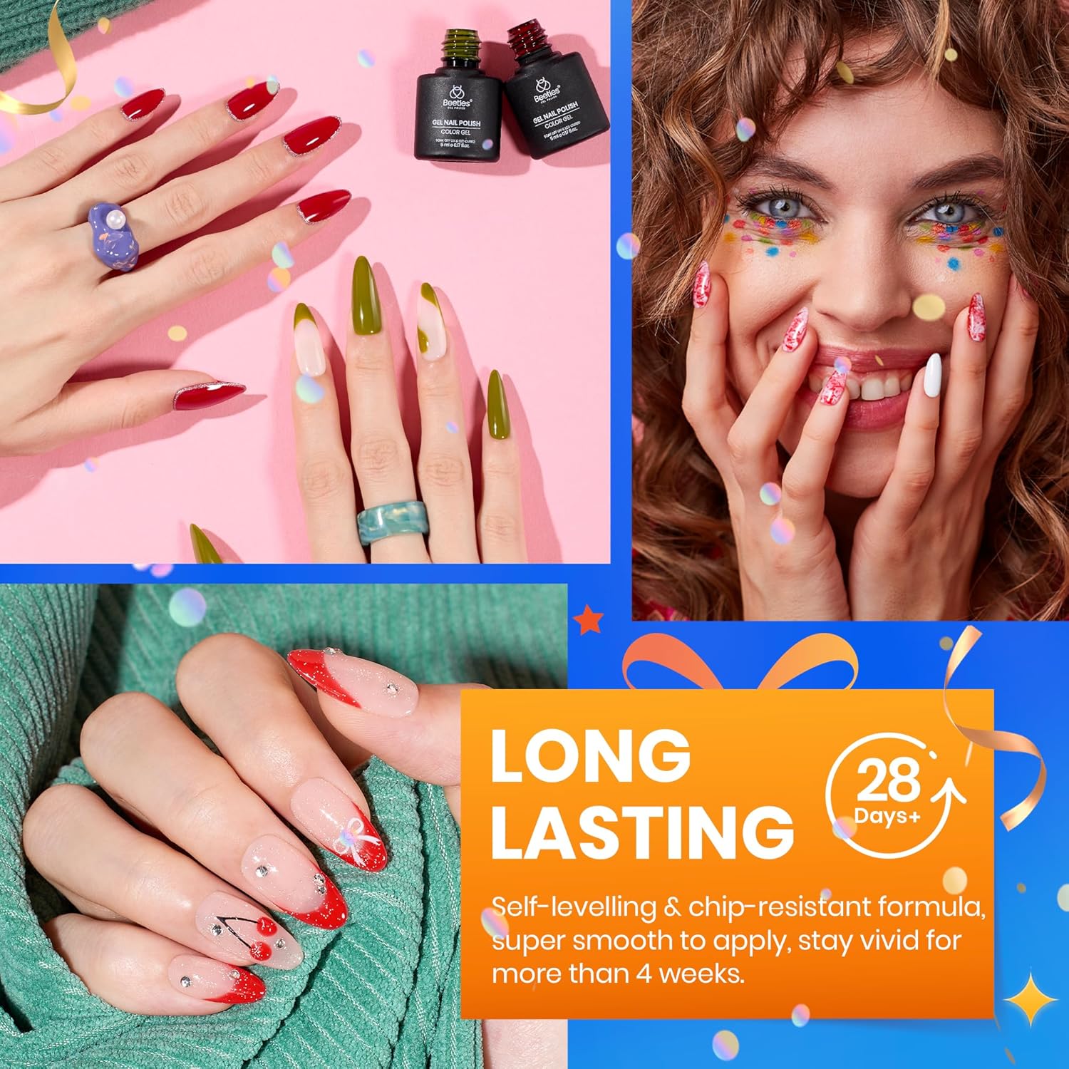 beetles Gel Polish Set Fall Gel Nail Polish Kit 36 Pcs 32 Colors with Base Top Coat Burgundy Red Blue Purple Hot Pink Green Black White Uv LED Lamp Nails Gifts for Women Fingertip Palette