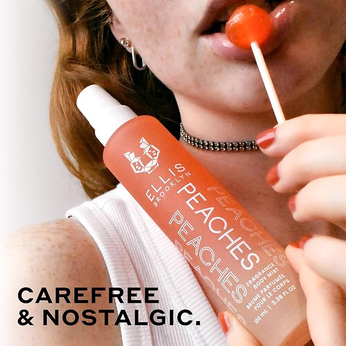 Ellis Brooklyn PEACHES Hair And Body Fragrance Mist - Fruity Floral Perfume Mist For Women with Sweet Peach, Rosebud, & Sandalwood, Vegan Perfume Made In The USA, 100ml 3.38 Fl Oz