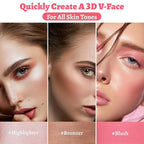 Face Stick Trio 3Pcs Multi Makeup Blush Highlighter Contour Sticks, Buildable Blendable Lightweight Cream Blush Stick for Cheeks Lips Make Up For Women (05)
