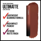 Maybelline Color Sensational Ultimatte Matte Lipstick, Non-Drying, Intense Color Pigment, More Truffle, Cocoa Brown, 1 Count