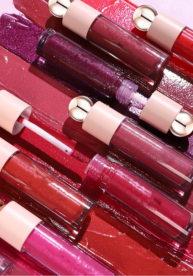 Shimmer Gloss Lipstick, Slicks Lip Gloss Diamond Shiny Pink Dark Red Purple Glitter Sparkly Glossy Shimmer Waterproof Girls Lip Glaze for Women, Long lasting High Pigmented Lips Makeup(#04)