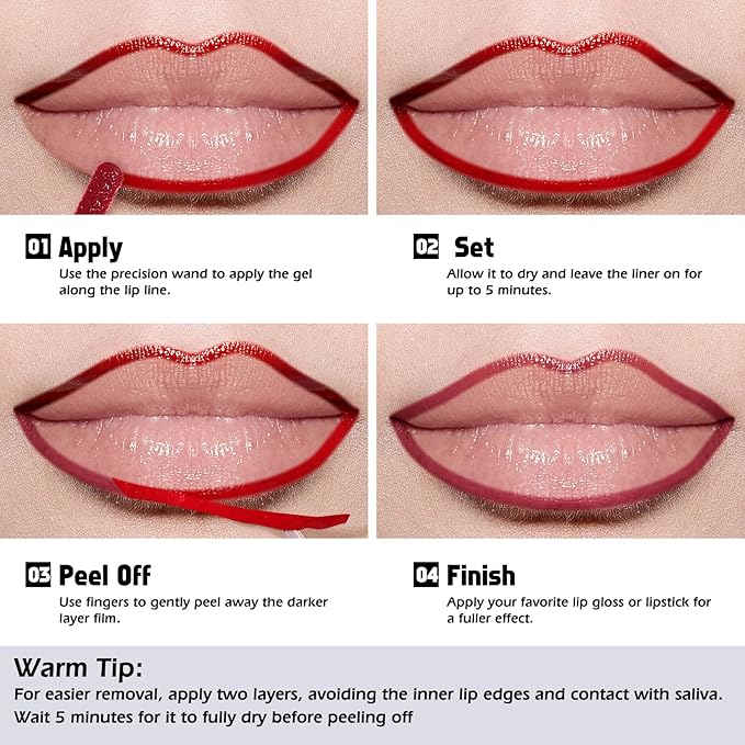 KIMUSE Peel Off Lip Liner Stain, Long Lasting Lip Tint Stain, Waterproof, Transfer-Proof, Highly Pigmented Color Lip Stain Liner, Matte Finish