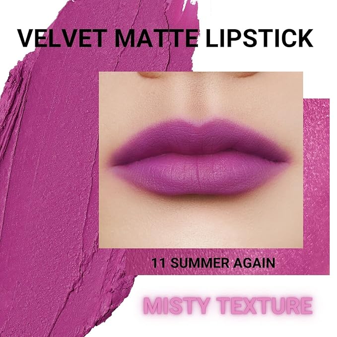 Oulac Violet Soft Matte Lipstick| Lipstick & Blush Duo| Velvet Smooth Lip Stick| Highly Pigmented & Misty Texture| Full Coverage Lip Stains Enriched with Rose Oil| Vegan & Clean Beauty| Y11