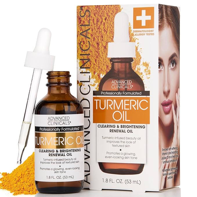 Advanced Clinicals Turmeric Oil Serum For Face | Facial Skin Care Serum With Jojoba + Coconut Oil To Improve Appearance Of Dark Spots & Uneven Skin Tone | Antioxidant Dry Skin Moisturizer, 1.8 Fl Oz