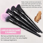 Bueart Design 18Pcs Pro Deluxe Fuchsia Pink Black Makeup Brushes set with Travel Make up Brush Holder case Foundation concealer contour Blush eyeshadow face make up brush set