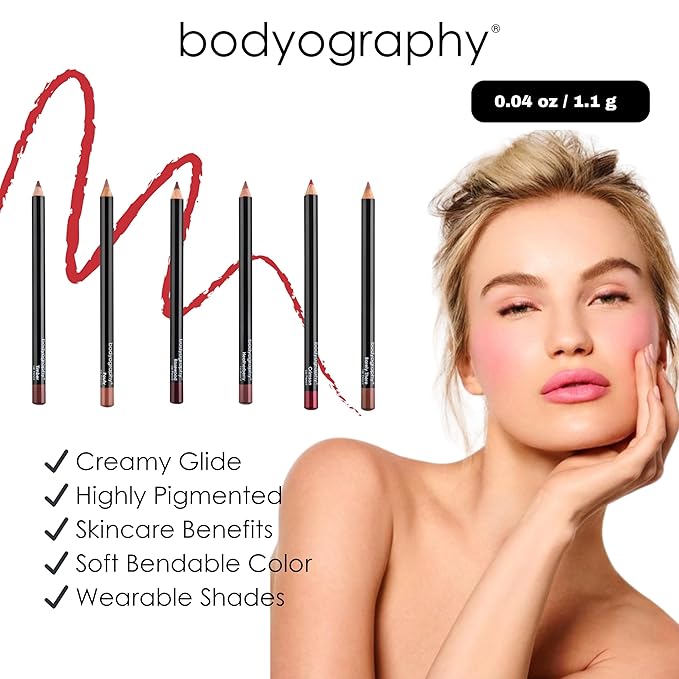 Bodyography Heatherberry Lip Pencil | Lip Liner Pencil with Coconut Oil, Vitamin E & C | Long-Lasting, Matte Liner for Definition & Color | Makeup Essential for Smooth Lip Contour