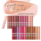Ruby Kisses Lip Gloss Butter Bomb Gloss Non-Sticky Lip Gloss Vitamin E Natural Nude Lip Makeup- 7.8mL (0.26 US fl.oz) without Box (Champagne, Warm Hug, Flirty, Pilowtalk)
