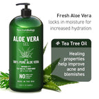 New York Biology Aloe Vera Gel for Face, Skin and Hair - Infused with Tea Tree Oil - From Fresh Aloe Vera Plant - Moisturizing Aloe Vera for Sunburn Relief and Dry Skin - 16.9 Fl Oz
