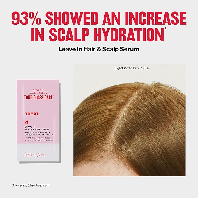 Revlon ColorSilk Tone + Gloss + Care Demi Permanent Hair Color, Dye Kit with Leave-In Scalp and Haircare Serum, 2x Shinier, 4x Stronger, 6 Light Brown, 4.5 fl oz