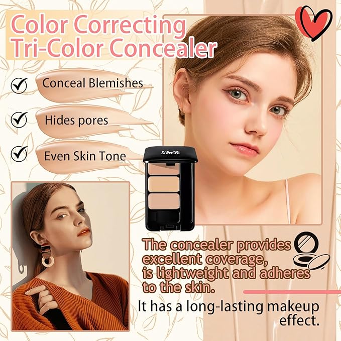 3 Colors Corrector Palette,Moisturizing Long Lasting Waterproof Cream