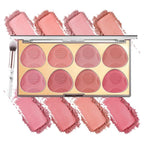 8 Colors Blush Palette, Smooth Blendable Powder Blush, Buildable Facial Cheek Blusher, Matte Blush Palette Makeup For Women, Waterproof Long-lasting Makeup Palette with Brush