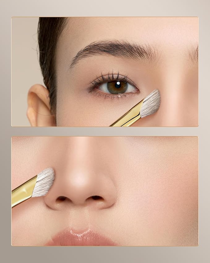 Desert Oak Series Pro Nose Sculptor - Arctic Fluff Hybrid Bristles for Nasal Contouring, Wide Angled Nose Brush, Bubinga Handle (CM 197)