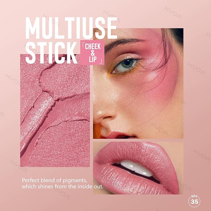 KYDA Mineral Color Balm, Buildable Shimmer Color for Lips and Cheeks, Broad spectrum SPF 35, Natural Shimmer Finish, Lightweight Blendable Creamy, Multiuse Blush Stick, PINK