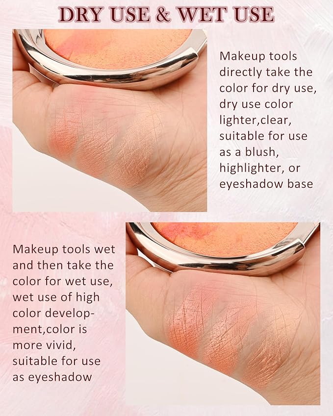 Baked Blush,Glow Marbleized Blusher Powder Palette,Lightweight Shimmery Blusher for Cheeks,Eyeshadow & Highlight,Makeup Gift for Women rubores de maquillaje(0.49Ounce)-08 Gold Pink