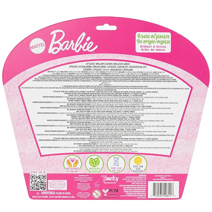 Barbie 12 Piece Plant Based Lip Gloss, Girls Party Favors, First Makeup Set for Girl, Perfect for Parties, Sleepovers, and Birthday Gifts, Ages 3+, by Townley Girl