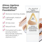 Almay Anti-Aging Foundation, Smart Shade Face Makeup with Hyaluronic Acid, Niacinamide, Vitamin C & E, Hypoallergenic-Fragrance Free, 600 Tan, 1 Fl Oz (Pack of 1)