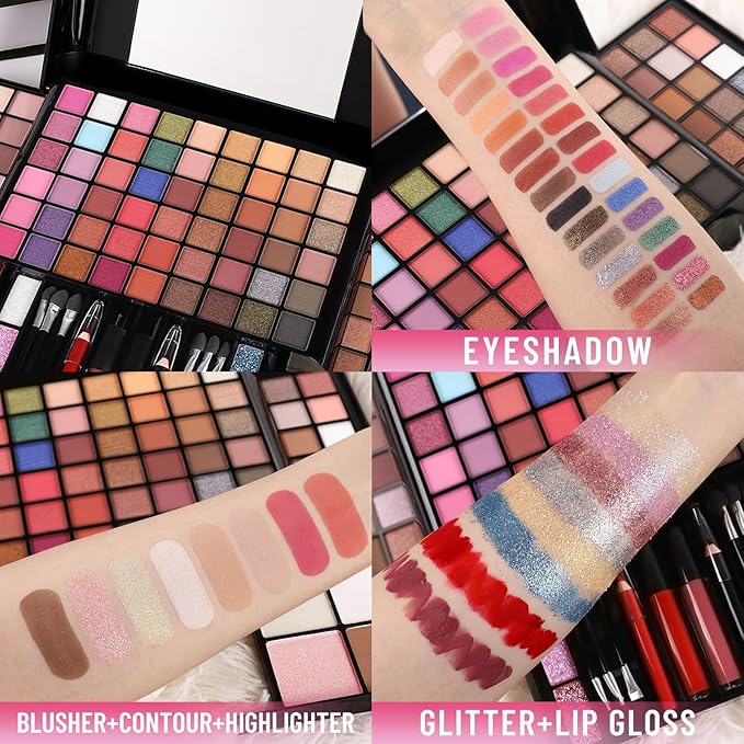 All In One Professional Makeup Kit Include Eyeshadow Palette Blushes Compact Bronzing Highlighter Powder Glitter Lipliner Eyeliner Pencil Brushes with Mirror Make Up Set Christmas Gifts For Women Girl