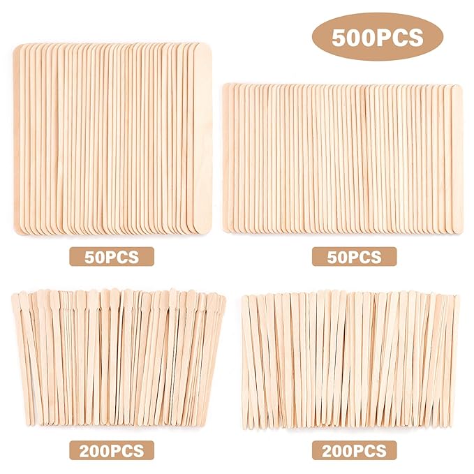 4 Style 500 Pcs Waxing Sticks Assorted Wax Applicator Sticks For Body Legs Face With Small Medium Large Sizes Wood Popsicle Sticks For Waxing Or Wood Craft Sticks