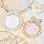 NICENEEDED 2 PCS Resin Nail Art Palette, Nail Art Painting Mixed Color Makeup Palette with Pearls, Rhinestone Bowknot Edge Nail Polish Palettes Nail Art Display Board for Nail Salon