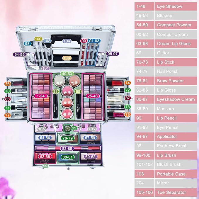 All-in-one Holiday Make up Gift Set | Makeup Kit for Women Full Kit Essential Starter Bundle Include Eyeshadow Palette Lipstick Blush Foundation Concealer Face Powder Mascara Lipgloss Brush