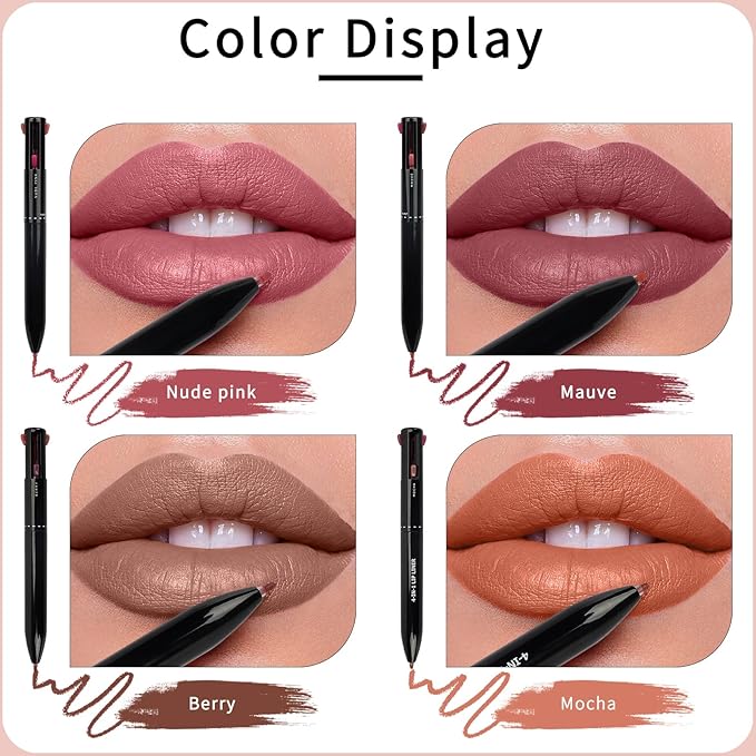 Arqumi Lip Liner - 4 In 1 Lip Liner High Pigmented Smooth Color Liner Retractable Lipstick Pencil,Smudge Proof Lipliner Pencil
