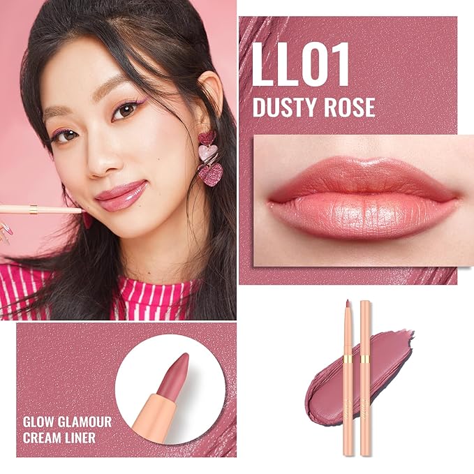 Oulac Waterproof Lipliner Pencil - Smooth and Creamy, Retractable Lip Makeup for Precision Application, Vegan & Cruelty-Free, LL01 Dusty Rose