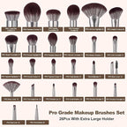 Bueart Design 26 Pcs Chocolate-colored Gift Makeup Brushes Set with Extra Large Holder,Elegant Make up Brushes for Foundation,Face Blending Powder, Contour, Highlight, Concealer, Eyeshadow