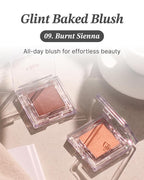 Glint Baked Blush (Burnt Sienna, 0.08oz) - Long-Lasting, All-Day Face Blush Powder for a Natural Look. Korean Skin Care, Korean Makeup. Blendable Color for Eyes, Cheeks & Body.