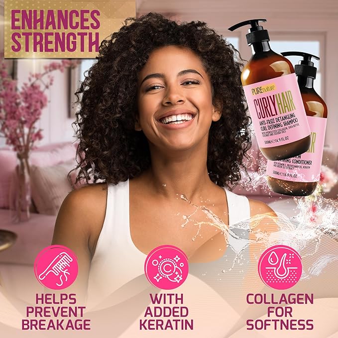 Curly Hair Shampoo and Conditioner Set - Sulfate Free and Color Safe - For Wavy, Frizzy, Fine, Black and Permed Styles - Moisturizing for Men and Women - Deep Curl Hydrating Products with Argan Oil