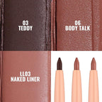 Oulac Waterproof Lipliner Pencil Set - Smooth and Creamy, Retractable Lip Makeup for Precision Application, Vegan & Cruelty-Free, 03 Teddy+06 Body Talk+LL03 Naked Liner